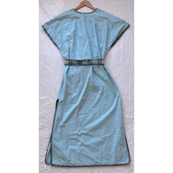 NWT Zara Blue Green Embroidered Belted Tunic Midi Dress, Size Small - Picture 13 of 14